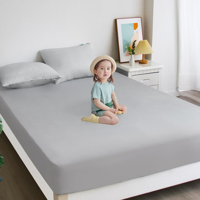 Twin Light Gray Microfiber Fitted Sheet Set