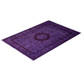 Overdyed Hand-Knotted Wool Modern-Contemporary Purple Area Rug 4' 7" x 6' 7"