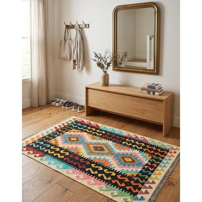 Tapis oriental multicolore à motif géométrique réversible 4X5 Lylas