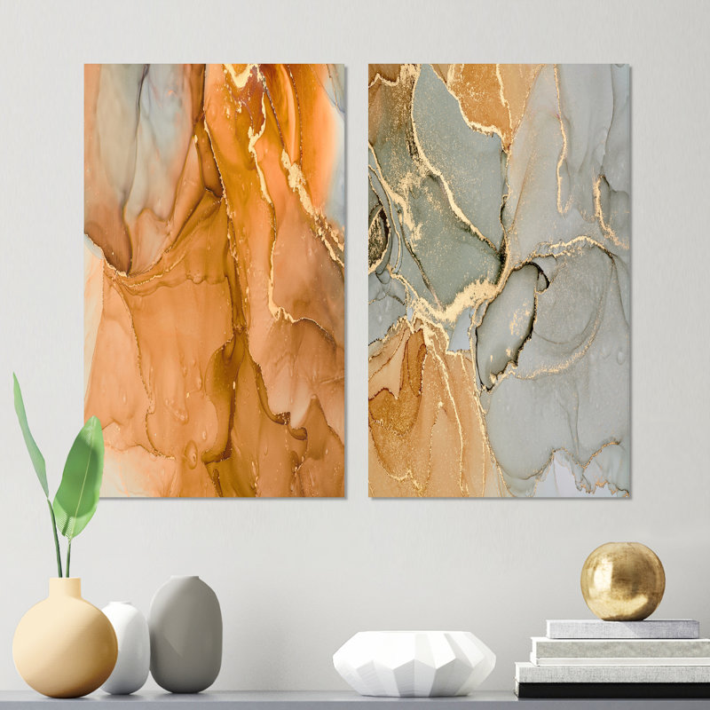 Ensemble de 2 pièces d'art moderne et abstrait brun, H 32 po x l 32 po x P 1 po