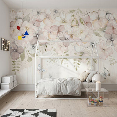 Papier peint floral avec papillons