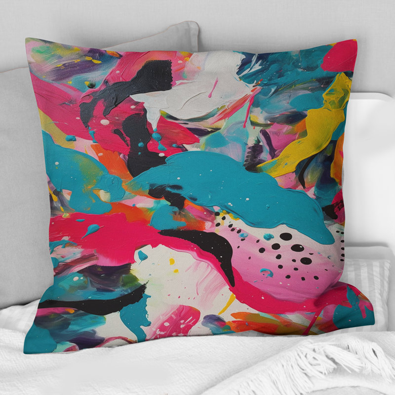 Coussin décoratif rose et turquoise Abstract Enigma III