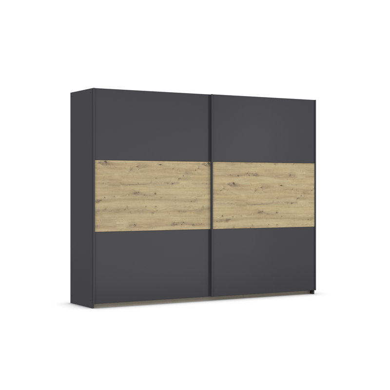 Neo 2 Door Manufactured Wood Wardrobe, Grey metallic/Oak artisan, 210cm H x 261cm W x 59cm D, Premium