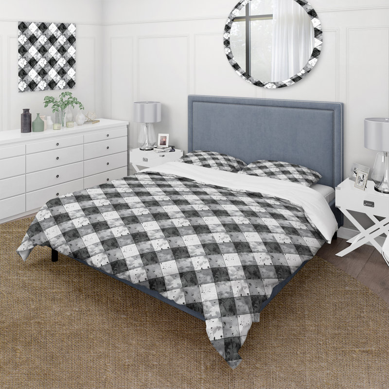 Ensemble de housse de couette traditionnel noir à imprimé vichy noir et blanc