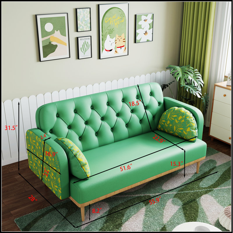 Canapé-lit rembourré avec motif tulipe et 2 coussins décoratifs, pour un siège élégant et confortable dans n'importe quelle pièce
