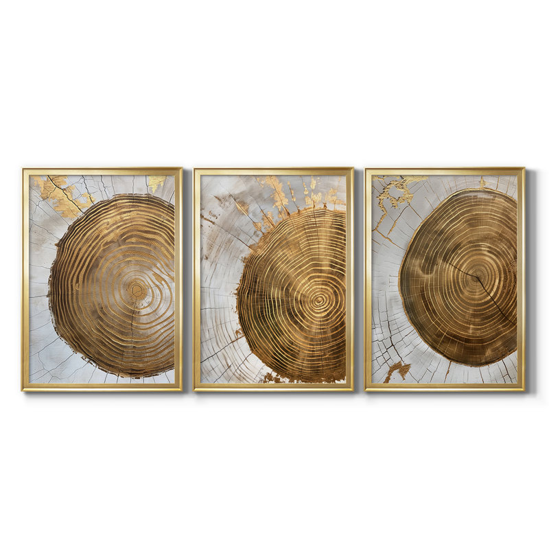 ABSTRACT Series CLXIX - Toile tendue avec châssis sur mesure - 3 pièces, H 27 po x l 39 po, Doré