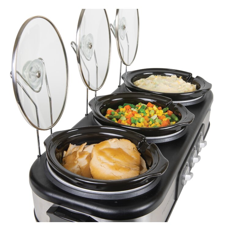 Slow Cooker, Triple Slow Cooker Buffet Server 3 Pot Food Warmer, 3-Section  1.5-Quart Oval Slow Cooker Buffet Food Warmer 