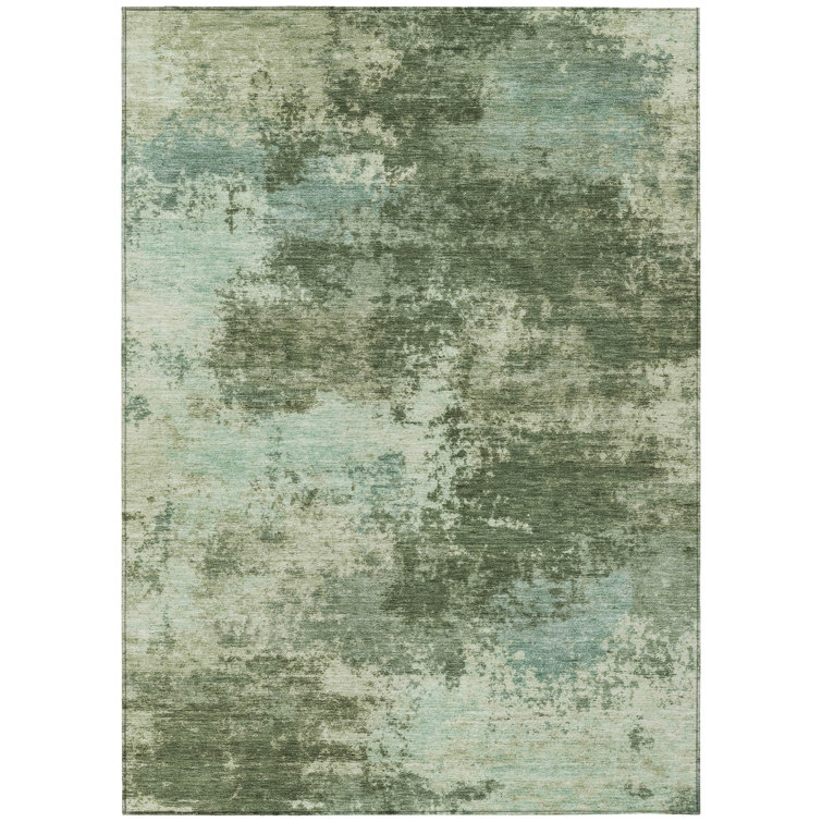 Machine Washable Indoor/Outdoor Xhevrie Aloe Rug