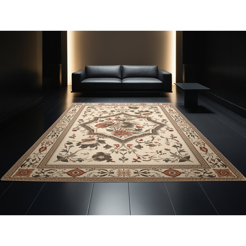 Tapis oriental moelleux moelleux en beige, 7 x 9