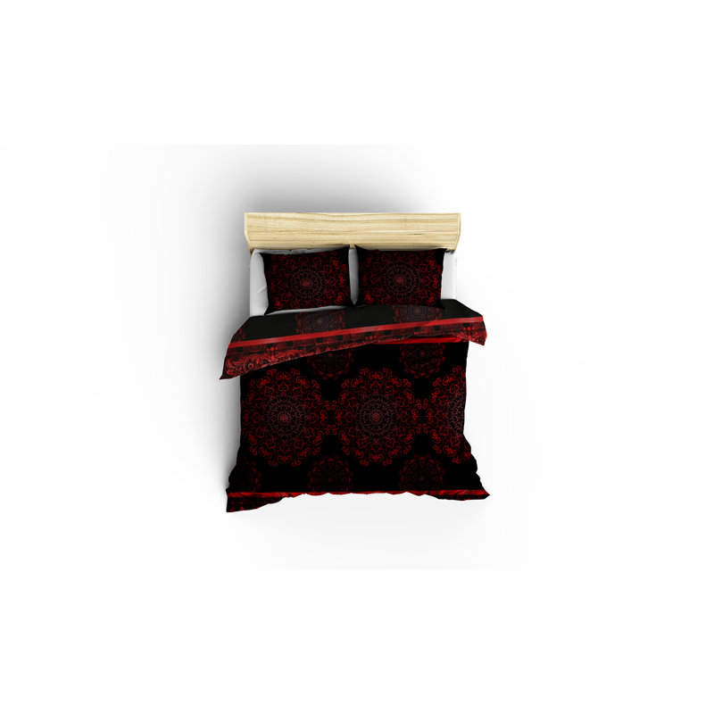 Ensemble de housse de couette double Elegant, rouge et noir, 78,7 po x 78,7 po | Doux 65% coton / 35% polyester, 120 fils | Comprend 2 taies d'oreiller (19,7 po x 31,5 po) | Literie élégante et confortable lavable à la machine