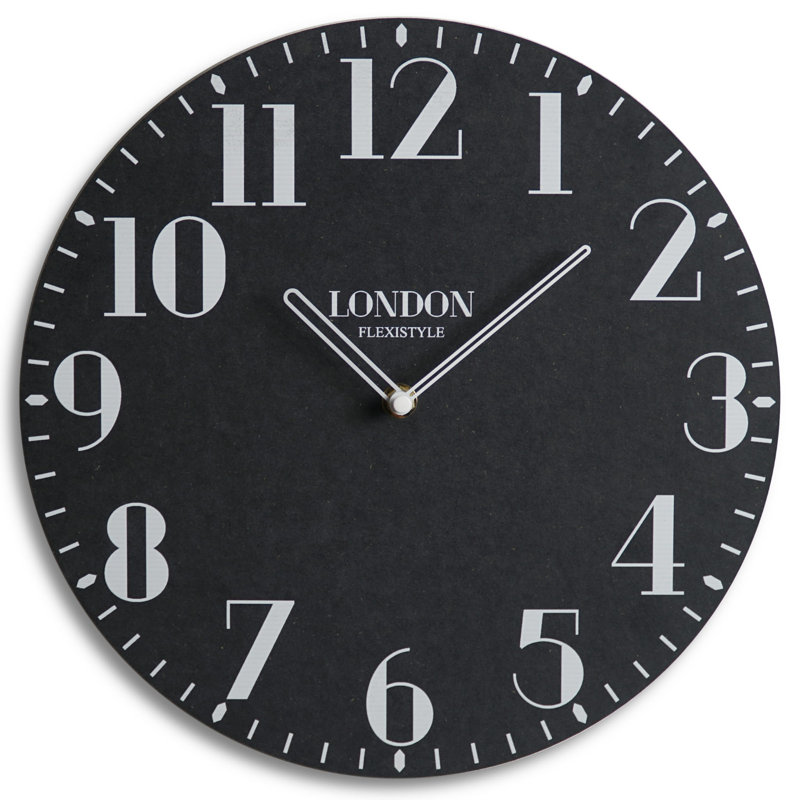 London Solid Wood Wall Clock, Matte Black