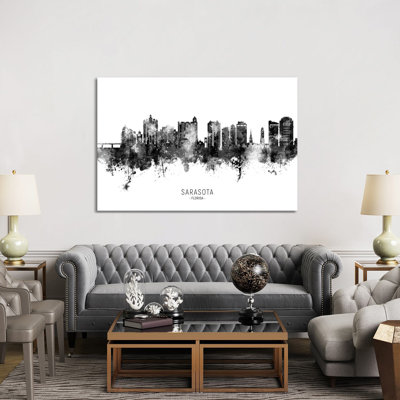Sarasota Florida Skyline Name Bw by Michael Tompsett - Wrapped Canvas Gallery-Wrapped Canvas Giclée