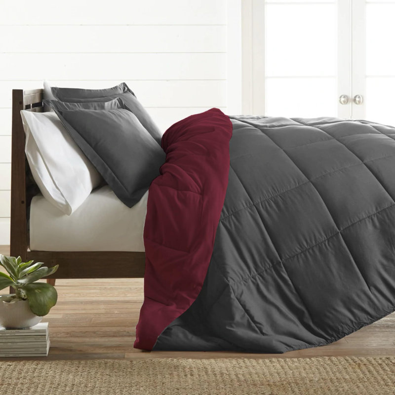 All Season Reversible Bamboo Comforter Down with Alternative Filling, Queen, Burgundy/Dark Gray