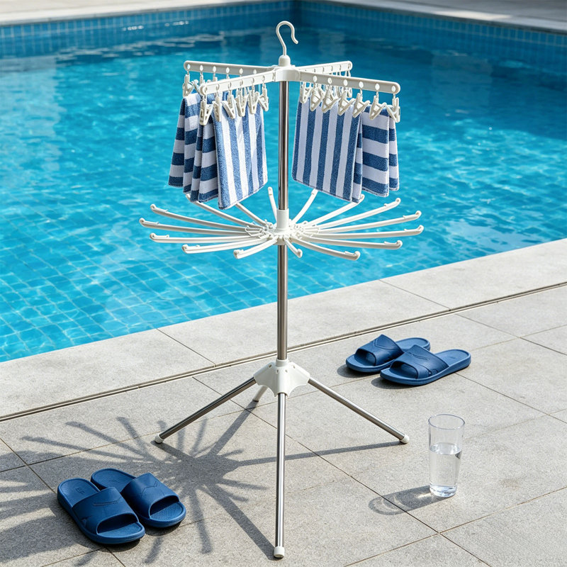 Porte-serviettes rotatif à 2 niveaux pour séchoir à linge à séchage rapide Séchoir extérieur antirouille pour salle de bain de plage