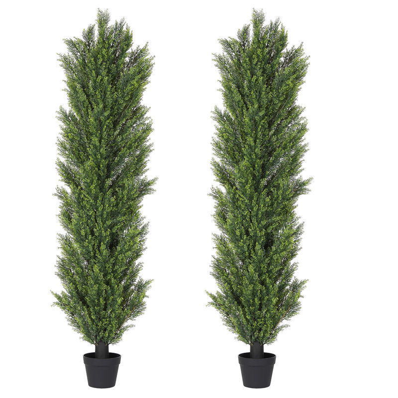 Ensemble de 2 arbres à cèdre artificiels pour l'extérieur 6 pi, Vert, H 70,87 po x l 15 po x P 15 po