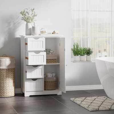 Armoire de salle de bain Margreta, armoire de rangement au sol avec tablette réglable et 4 tiroirs, armoire latérale pour salle d'eau, entrée