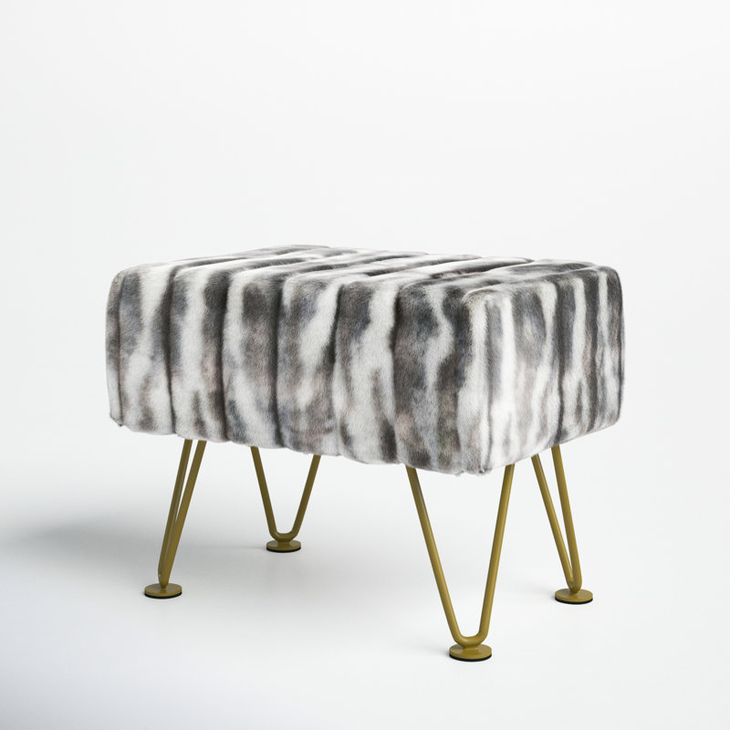 Cular 19'' Wide Tufted Rectangle Standard Ottoman, Grey Faux Fur