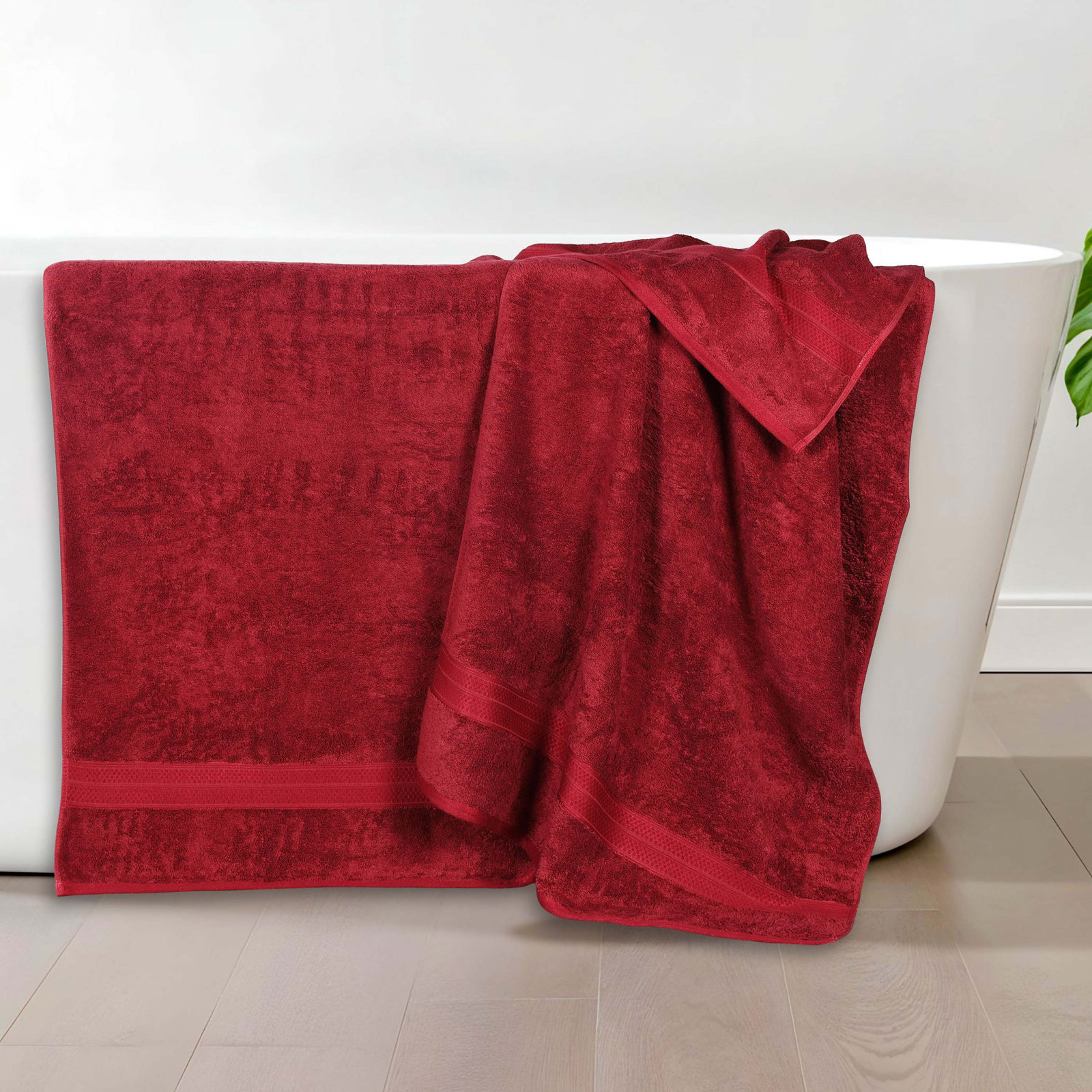 Nolhan Bamboo Cotton Bath Towel Set, Crimson