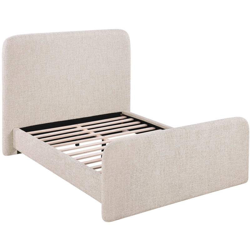Fira Daliah Linen Textured Fabric Upholstered Bed, Beige Linen Textured Fabric, King