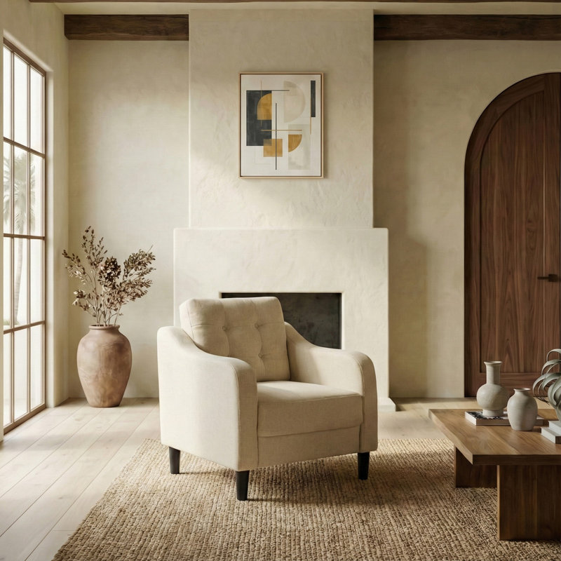 Fauteuil capitonné large Heuton 32,4 po, Crème