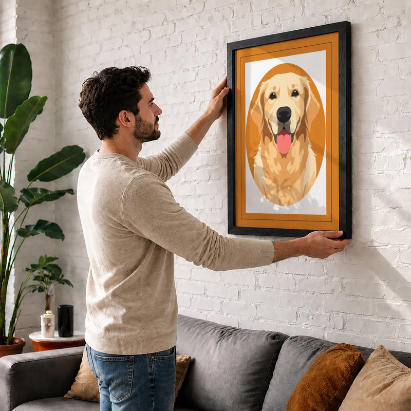 Golden Labrador Portrait Geometric - Framed Print, A2 - 59.4 x 42.0 cm, Unframed