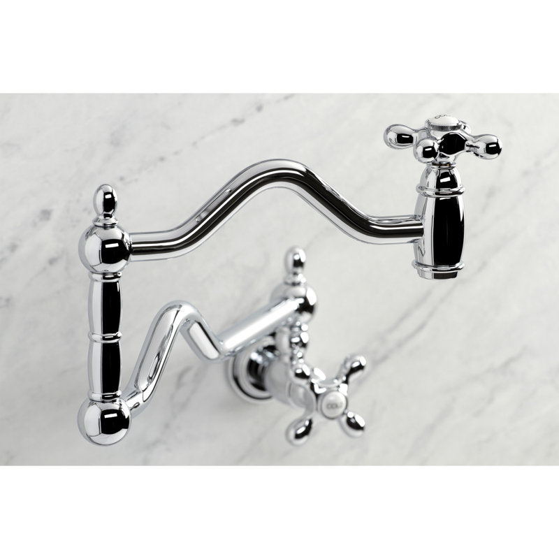 Kingston Brass Heritage Two-Handle 1-Hole Wall Mount Pot Filler Faucet, Polished Chrome, Porcelain Lever