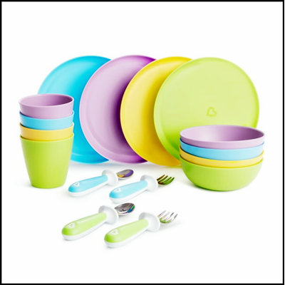16-Piece Toddler Dining Set with Plates, Bowls, Cups & Utensils, BPA-Free, Ergonomic Design for Easy Self-Feeding