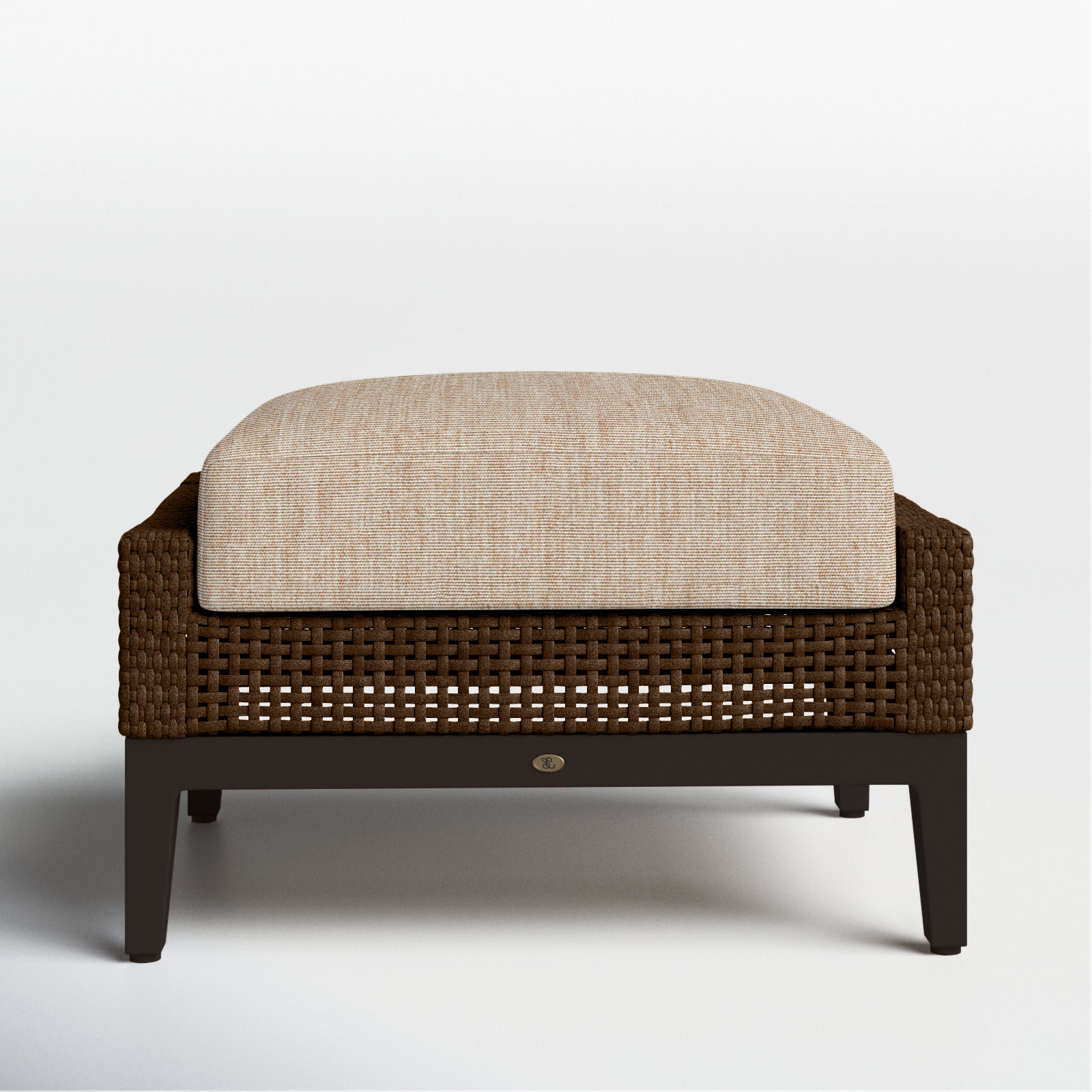 Peninsula Wicker Outdoor Woven Ottoman, No welt + Standard fill, Mahogany/Chestnut, Canvas Sand