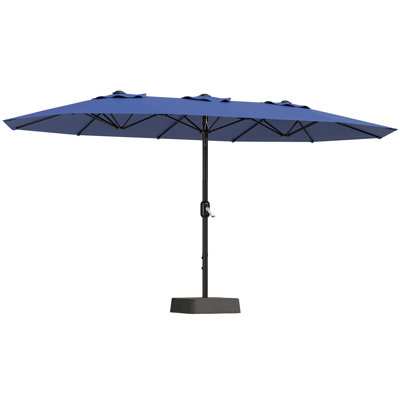 Parasol de patio rectangulaire à double face 15 pi avec base - Protection contre les rayons UV, polyester imperméable et résistant à la décoloration - Manivelle facile - Grand parasol extérieur pour piscine, pelouse, jardin, cour