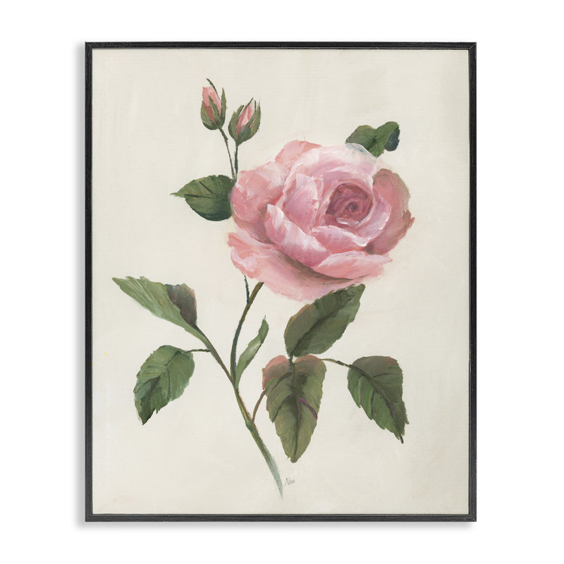 Estampe florale Rosie Rose, H 14 po x l 11 po, Giclée encadrée noir minuit