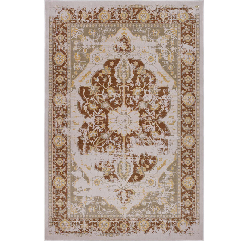 Tapis à motif oriental brun Staton, Rectangle 5 pi 3 po x 7 pi 7 po