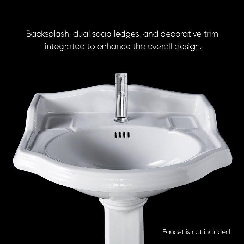 China 27.125" Tall White Vitreous China Oval Pedestal Bathroom Sink with Overflow, Single