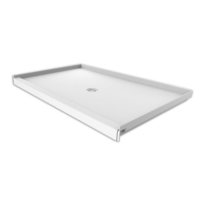 FlexStone® 60"W x 36"D Alcove Shower Base with Center Drain in White