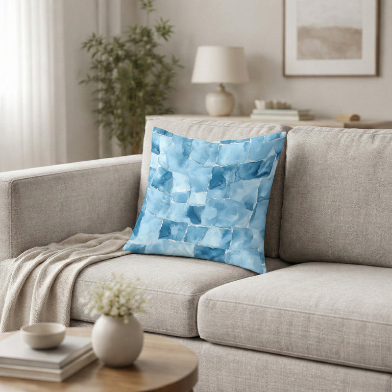 Coussin abstrait à imprimé abstrait bleu ardoise, H 20 po x l 20 po