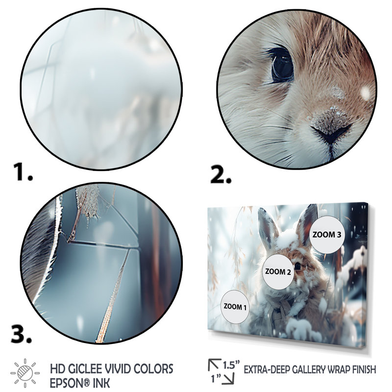 Frosty Bunny Winter Scenery - Winter Landscape, art mural, Cadre flottant brun, H 12 po x l 20 po x P 1 po