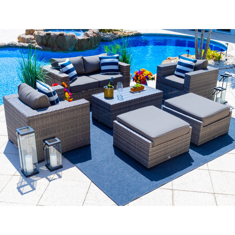 Sorrento 6 - Person Patio Conversation Set with Cushions, Canvas Charcoal Sunbrella® Canvas