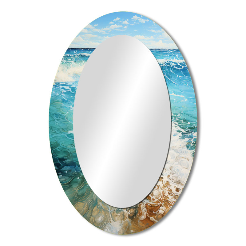 Décoration de plage Beach Oceanic Rhythms - Miroir mural ovale bleu sarcelle, 36 po x 24 po