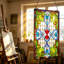 17"x29" Tiffany Style Stained Glass Window Panel, Vertical Hanging Privacy Screen, Stained Glass Suncatcher Window Decor for Living Room, Bedroom & Kitchen