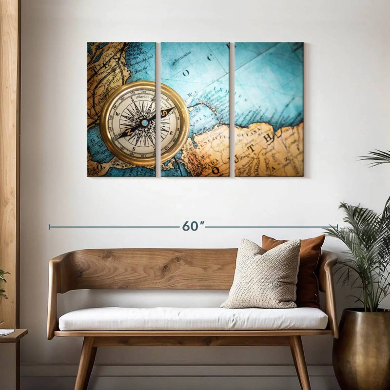 Aletra Compass On Map, 28" H x 45" W