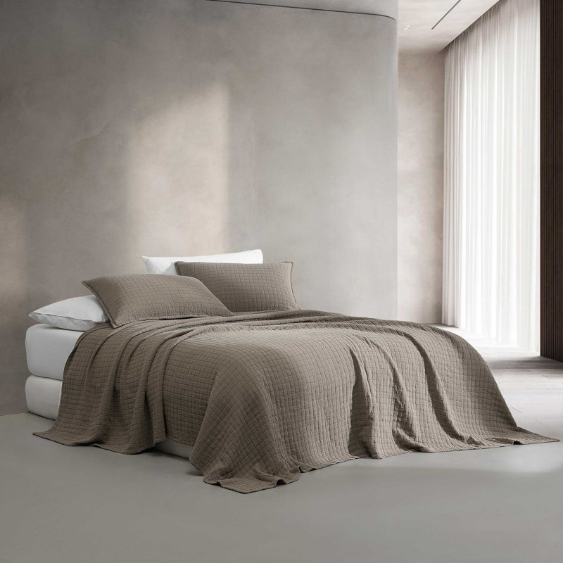 Calvin Klein Essential Garment Washed Solid Reversible Cotton Coverlet, Dark Gray, Queen Coverlet