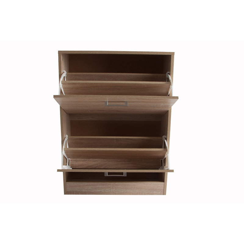 8 Pair Stackable Solid Wood Flip Down Shoe Storage, Natural