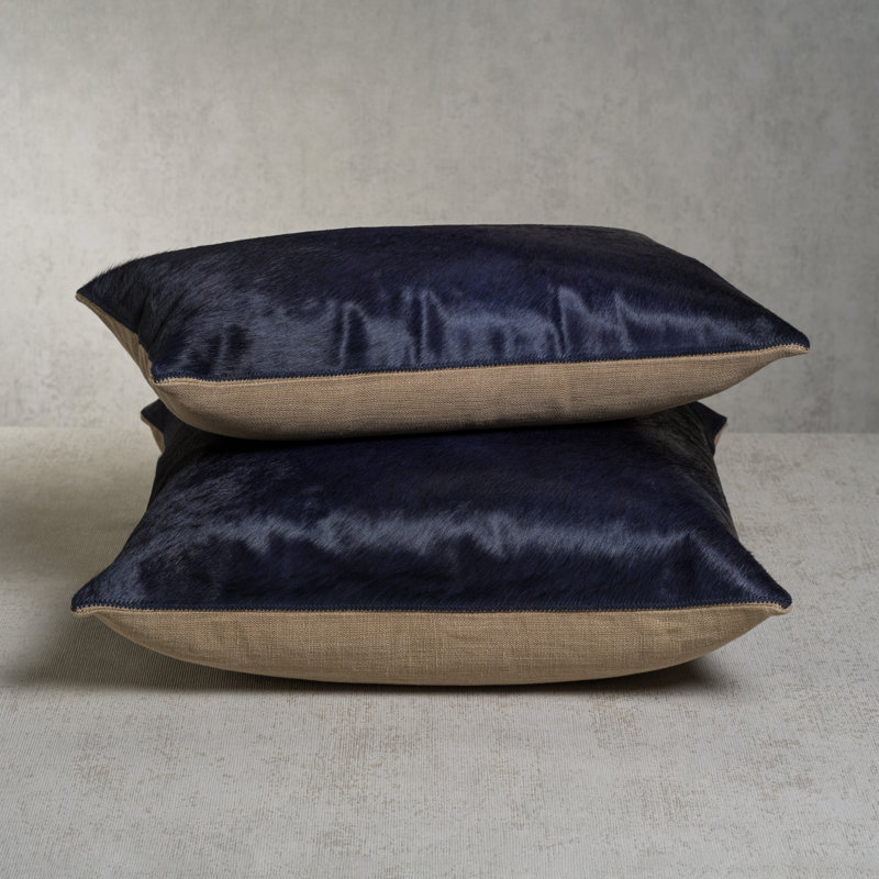 Coussin en cuir Rutbeek, H 20 po x l 20 po, Carré, Bleu marine