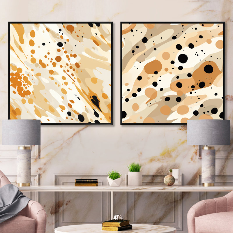 Chrisanthe - Ensemble de 2 collages abstraits carrés, Cadre flottant noir, H 16 po x l 33 po