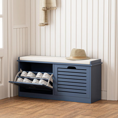 Banc de rangement pour chaussures avec 2 tiroirs rabattables et coussin de siège, banc d'entrée avec rangement pour chaussures, banc de rangement de chaussures dissimulé pour couloir, chambre à coucher, vestibule