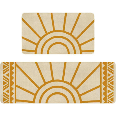 Boho Kitchen Mat Set – Multi-Color – 2-Pack, Modern Farmhouse Non-Skid Washable Runner Rugs With Rubber Backing For Kitchen Decor