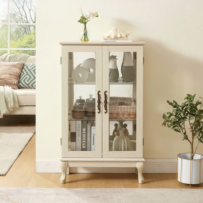Vitrine 2 portes avec portes en verre trempé, armoires de terrasse avec panneau arrière en miroir et tablettes réglables, vitrine éclairée pour la maison, ampoule de bureau incluse