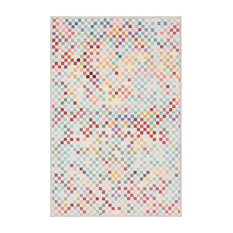 Tapis décoratif bleu clair/rouge à motif géométrique Tolson, Rectangle 8 pi x 12 pi