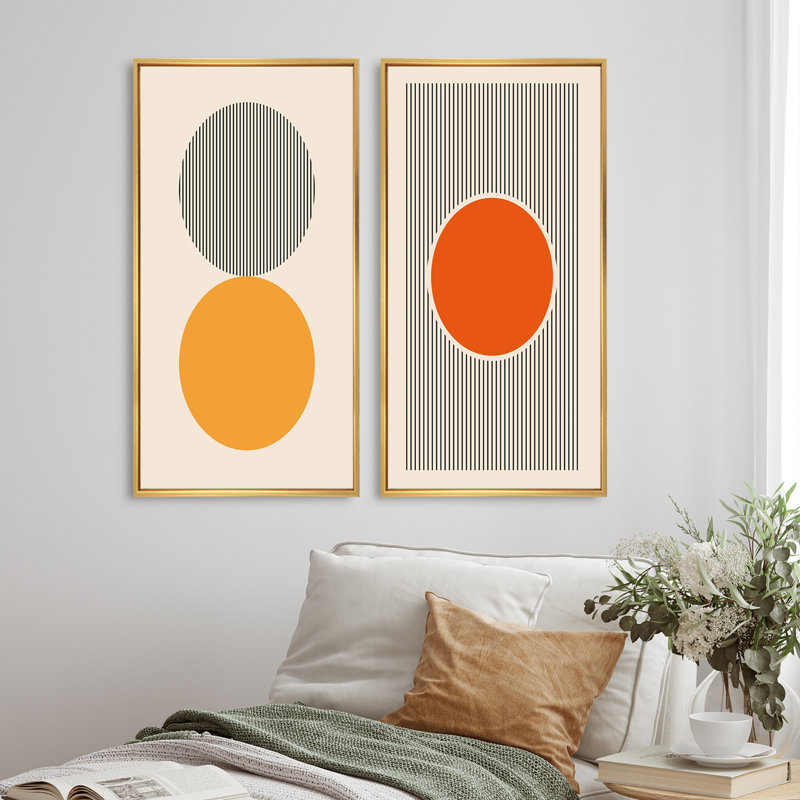 Minimal Late 20S Geometric Primitive Design IV - Ensemble de 2 peintures, H 40 po x l 40 po x P 1,5 po, Cadre doré