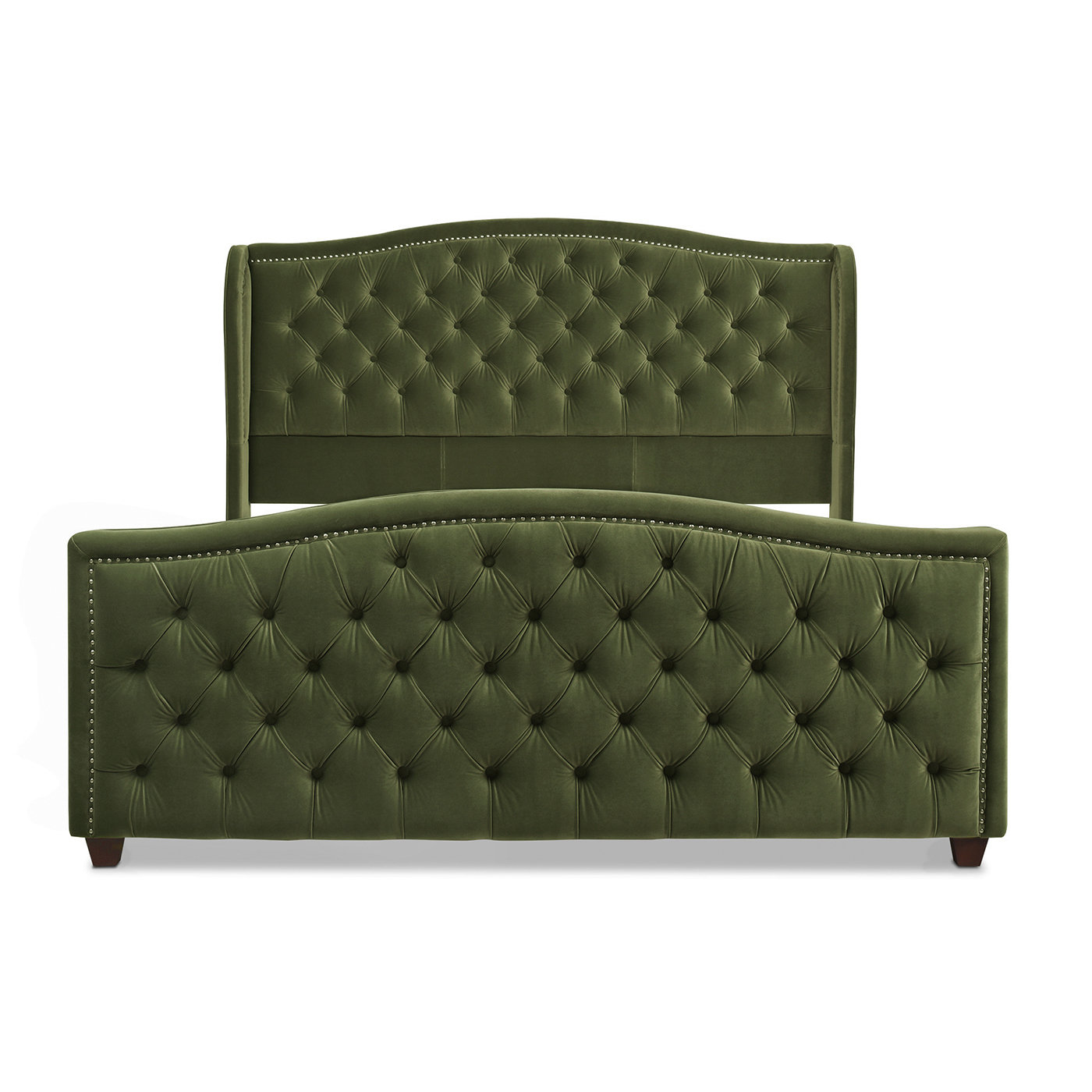 Coleman Velvet Upholstered Wingback Bed, King, Olive Green Velvet