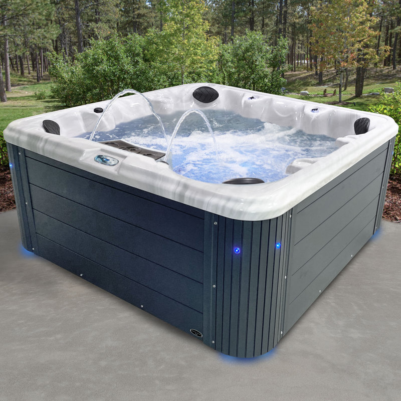 Gray 7-Person Square Polyethylene Hot Tub with 34 Jets